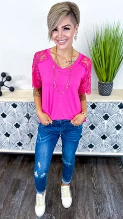 The ZigZag Stripe TOPS & TUNICS Pink Lace Lovin' Top