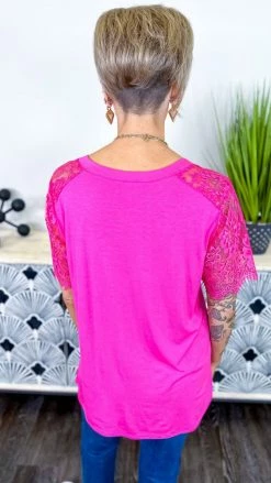 The ZigZag Stripe TOPS & TUNICS Pink Lace Lovin' Top