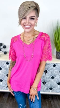 The ZigZag Stripe TOPS & TUNICS Pink Lace Lovin' Top