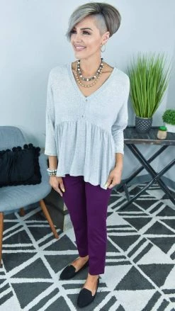 The ZigZag Stripe Plum Basic Ponte Pants BOTTOMS