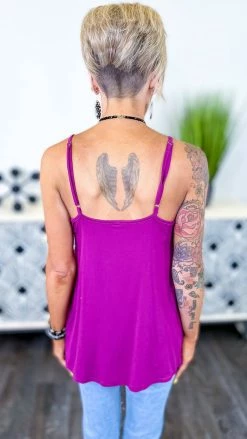 The ZigZag Stripe Plum Basic Spaghetti Tank [NO RETURNS] TOPS & TUNICS