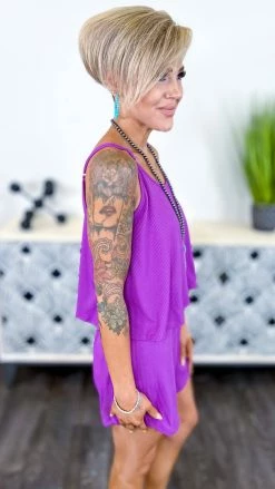 The ZigZag Stripe JUMPSUITS & ROMPERS Purple Natural Comfort Romper [NO RETURNS]