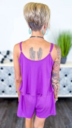 The ZigZag Stripe JUMPSUITS & ROMPERS Purple Natural Comfort Romper [NO RETURNS]