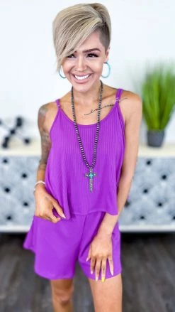 The ZigZag Stripe JUMPSUITS & ROMPERS Purple Natural Comfort Romper [NO RETURNS]