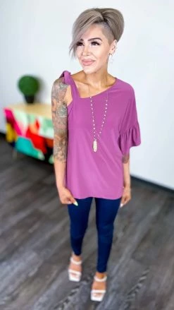 The ZigZag Stripe Purple Sweetest Impression Top [NO RETURNS] TOPS & TUNICS