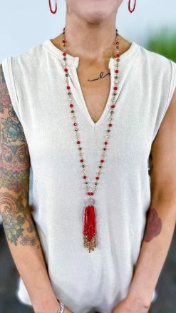 Your Fashion Wholesale Red Alina Tassel Necklace