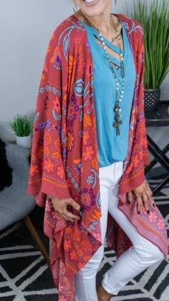 Easel Red All I Need Flowy Cardigan [NO RETURNS] OUTERWEAR