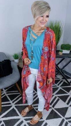 Easel Red All I Need Flowy Cardigan [NO RETURNS] OUTERWEAR