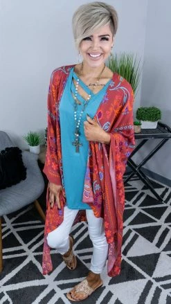 Easel Red All I Need Flowy Cardigan [NO RETURNS] OUTERWEAR