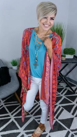 Easel Red All I Need Flowy Cardigan [NO RETURNS] OUTERWEAR