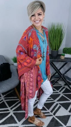 Easel Red All I Need Flowy Cardigan [NO RETURNS] OUTERWEAR