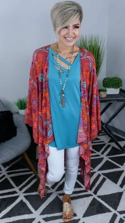 Easel Red All I Need Flowy Cardigan [NO RETURNS] OUTERWEAR