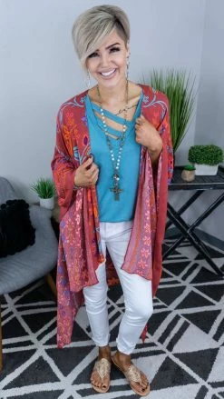 Easel Red All I Need Flowy Cardigan [NO RETURNS] OUTERWEAR