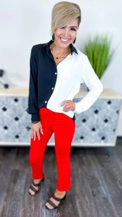 The ZigZag Stripe BOTTOMS Red Basic Ponte Pants