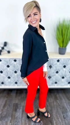 The ZigZag Stripe BOTTOMS Red Basic Ponte Pants
