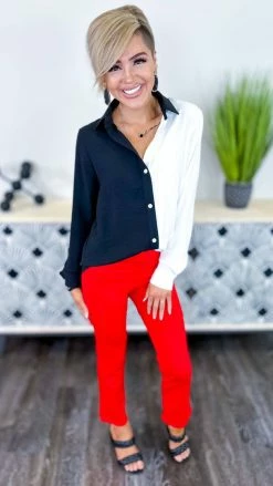 The ZigZag Stripe BOTTOMS Red Basic Ponte Pants
