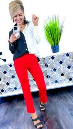 The ZigZag Stripe BOTTOMS Red Basic Ponte Pants