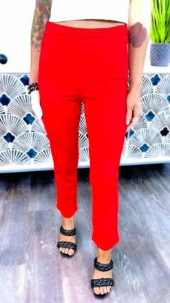 The ZigZag Stripe BOTTOMS Red Basic Ponte Pants