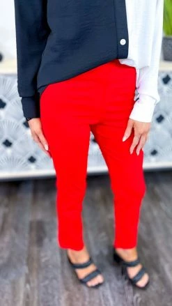 The ZigZag Stripe BOTTOMS Red Basic Ponte Pants