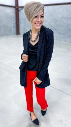 The ZigZag Stripe BOTTOMS Red Basic Ponte Pants