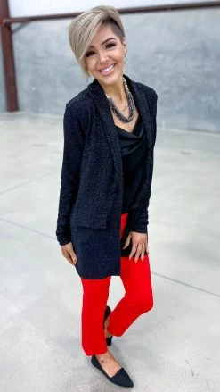 The ZigZag Stripe BOTTOMS Red Basic Ponte Pants