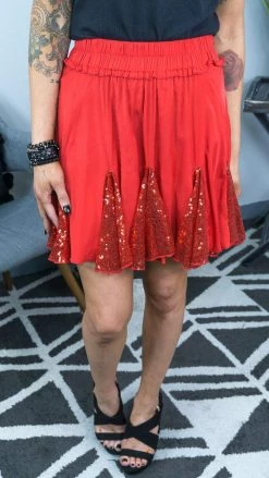 ODDI BOTTOMS Red Bit Of Sparkle Skirt [NO RETURNS]