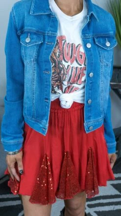 ODDI BOTTOMS Red Bit Of Sparkle Skirt [NO RETURNS]