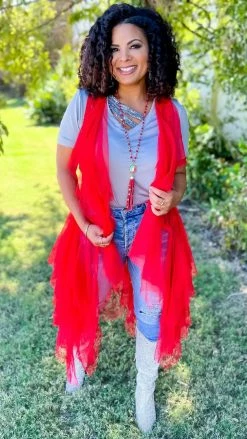 Origami Red Boho Nights Vest OUTERWEAR