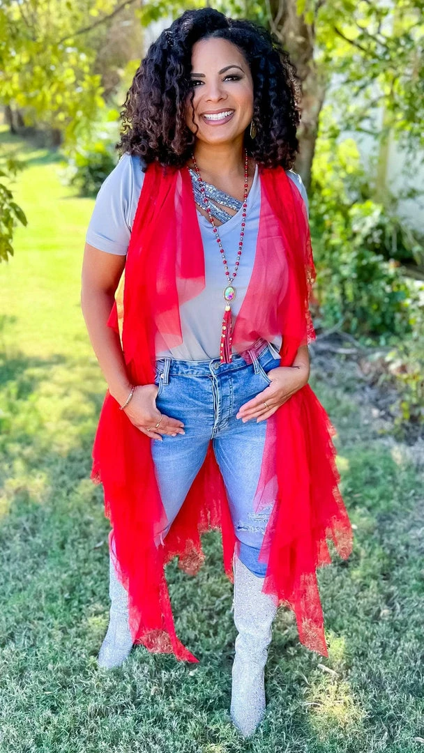 Origami Red Boho Nights Vest OUTERWEAR