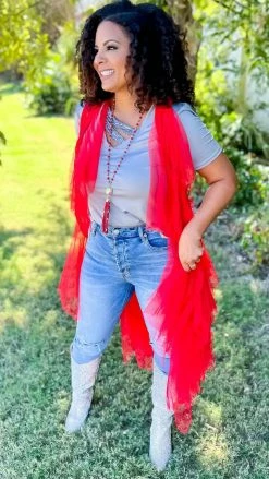 Origami Red Boho Nights Vest OUTERWEAR