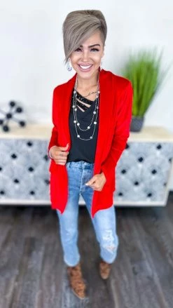 The ZigZag Stripe OUTERWEAR Red Chic Status Blazer