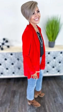 The ZigZag Stripe OUTERWEAR Red Chic Status Blazer