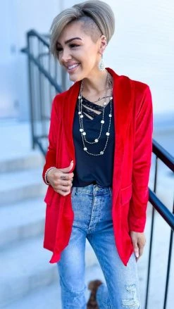 The ZigZag Stripe OUTERWEAR Red Chic Status Blazer