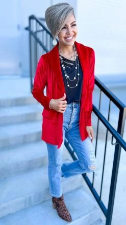 The ZigZag Stripe OUTERWEAR Red Chic Status Blazer