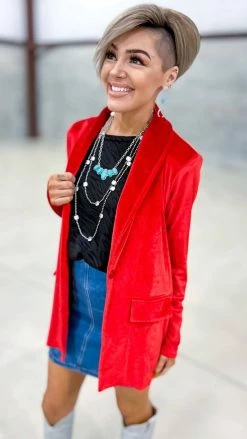 The ZigZag Stripe OUTERWEAR Red Chic Status Blazer