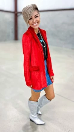 The ZigZag Stripe OUTERWEAR Red Chic Status Blazer