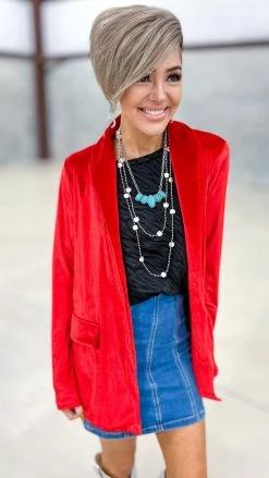 The ZigZag Stripe OUTERWEAR Red Chic Status Blazer