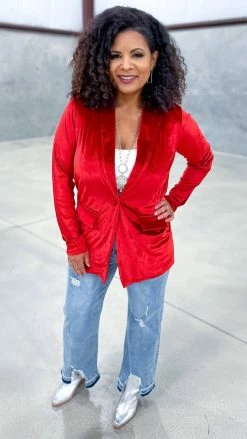 The ZigZag Stripe OUTERWEAR Red Chic Status Blazer