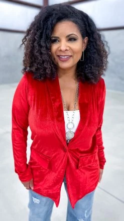 The ZigZag Stripe OUTERWEAR Red Chic Status Blazer