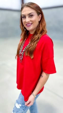 The ZigZag Stripe Red Embracing You Top TOPS & TUNICS