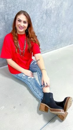 The ZigZag Stripe Red Embracing You Top TOPS & TUNICS