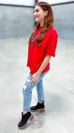 The ZigZag Stripe Red Embracing You Top TOPS & TUNICS