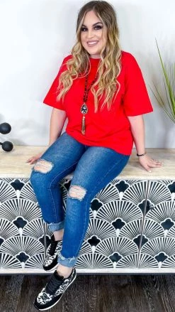 The ZigZag Stripe Red Embracing You Top TOPS & TUNICS