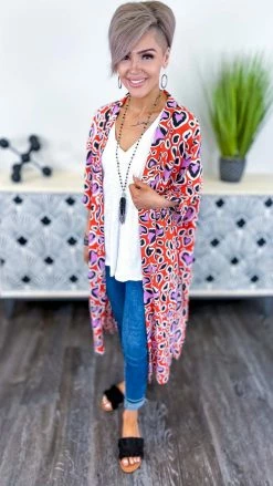 Your Fashion Wholesale Red Heart To Heart Cardigan OUTERWEAR