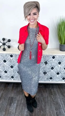 The ZigZag Stripe OUTERWEAR Red Let's Escape Denim Jacket