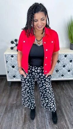 The ZigZag Stripe OUTERWEAR Red Let's Escape Denim Jacket