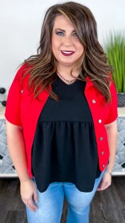 The ZigZag Stripe OUTERWEAR Red Let's Escape Denim Jacket