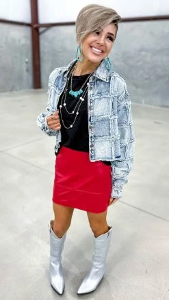 The ZigZag Stripe BOTTOMS Red Nightlife Skirt