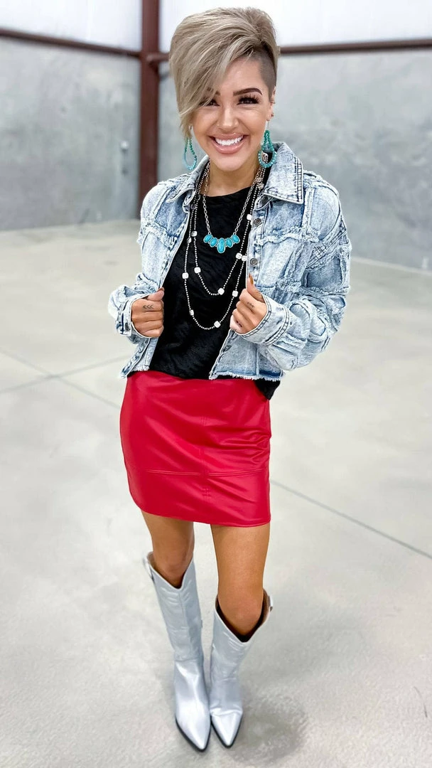 The ZigZag Stripe BOTTOMS Red Nightlife Skirt