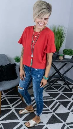 The ZigZag Stripe TOPS & TUNICS Red Satisfy Me Top [NO RETURNS]